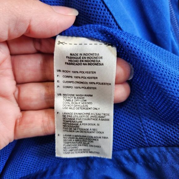 Adidas Windbreaker Jacket Mens M Blue Drive 2 Stowaway Hood Mesh Lined Track - Picture 9 of 15